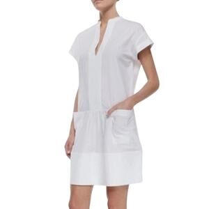 VINCE Mini Poplin Shift Dress Popover XS NEW White Cotton Crisp Resort Career